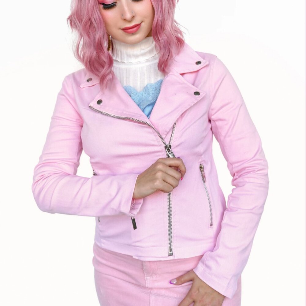 My Violet 2XL Pink Denim Moto Jacket - Used with minor signs of wear plus size